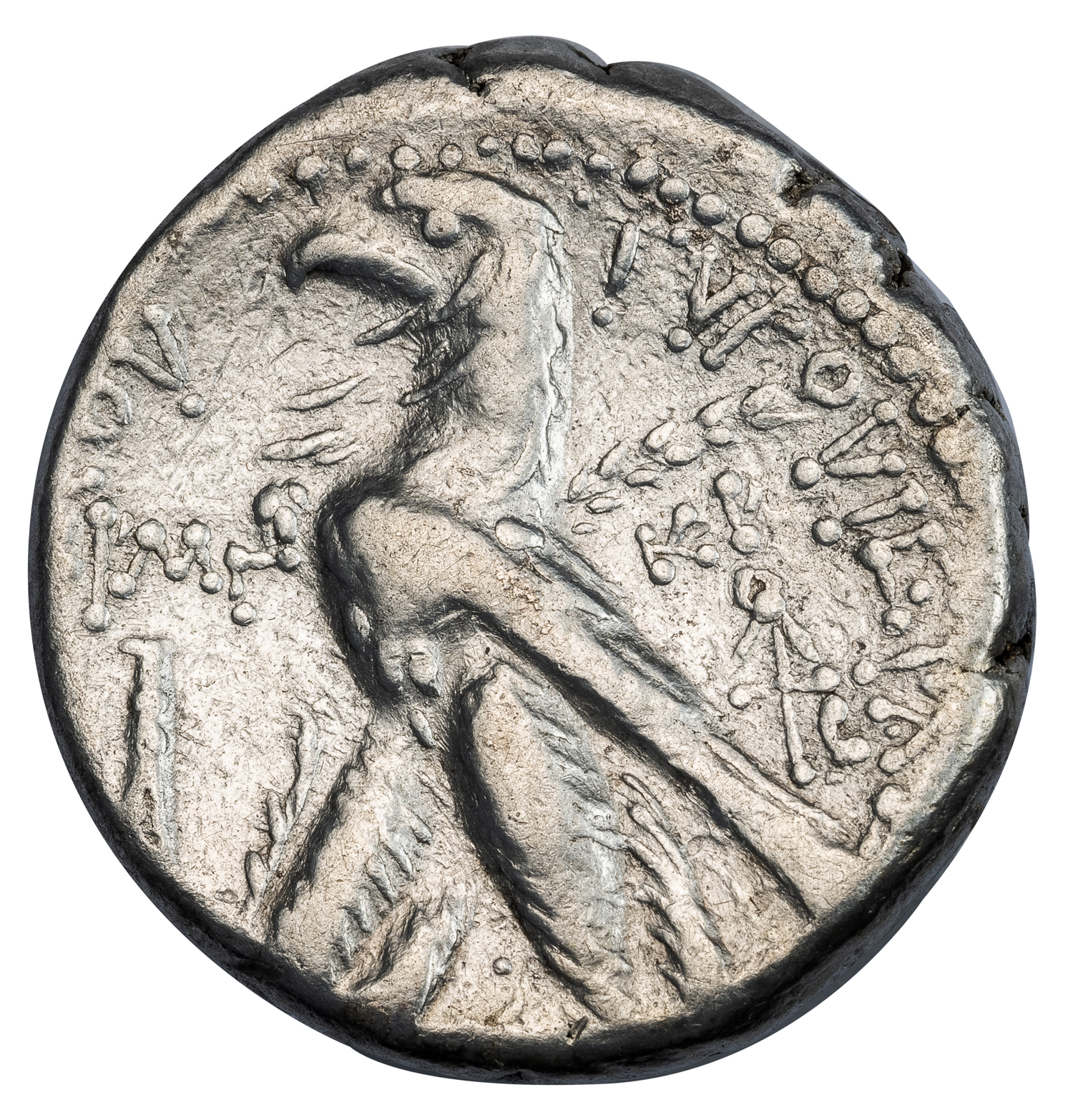 TYRE SILVER TETRADRACHM - RARE CHRIST LIFETIME ISSUE OF TYRE YEAR 143 (AD 17/18) - VF NGC GRADED GREEK PHOENICIA COIN (Inv. 17699) - Image 3