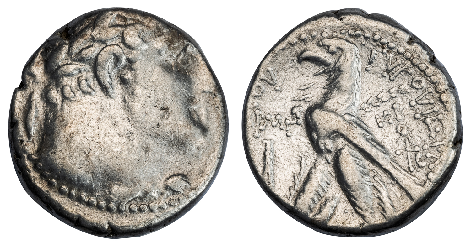 TYRE SILVER TETRADRACHM - RARE CHRIST LIFETIME ISSUE OF TYRE YEAR 143 (AD 17/18) - VF NGC GRADED GREEK PHOENICIA COIN (Inv. 17699)