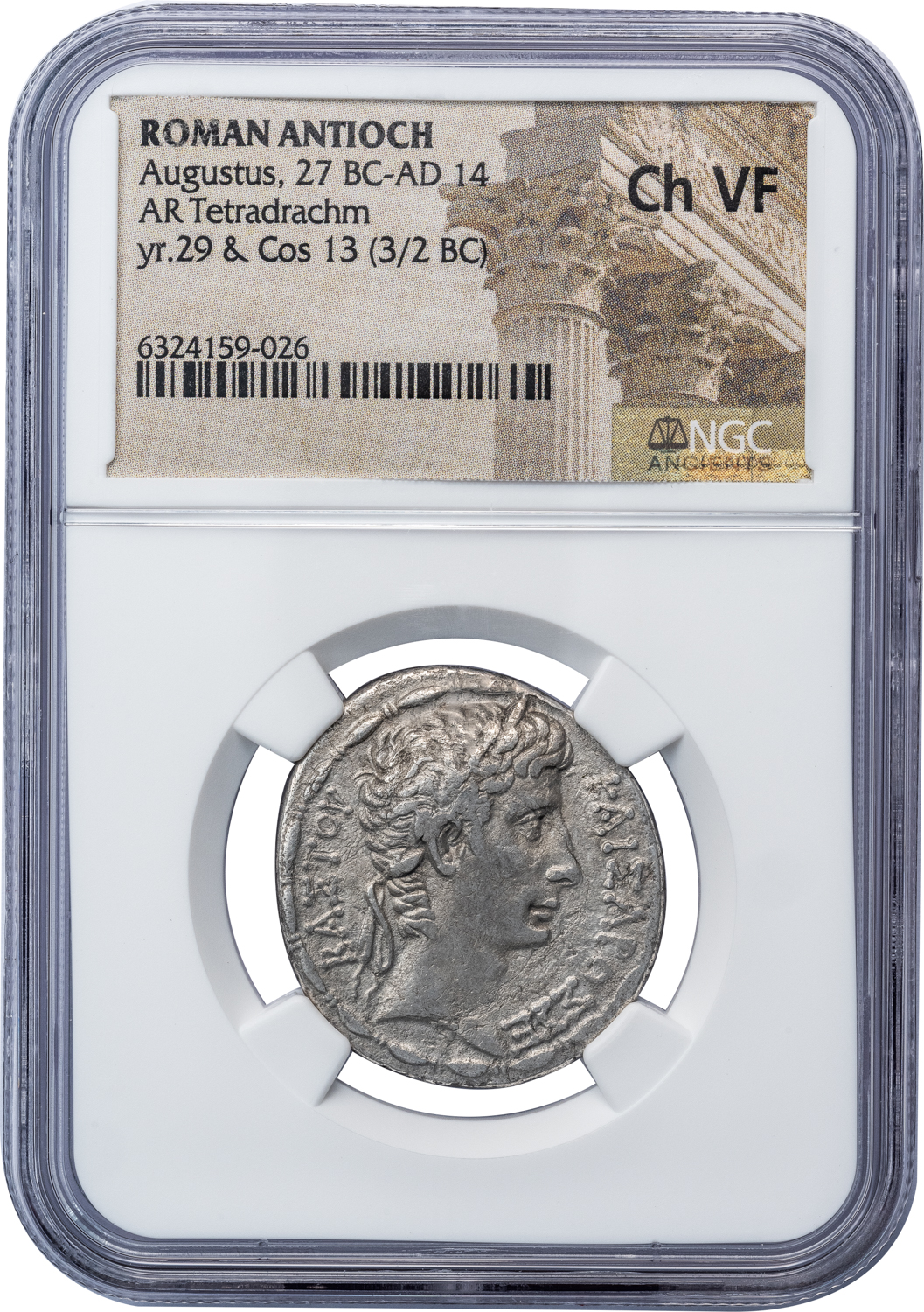 AUGUSTUS SILVER TETRADRACHM - ISSUE FROM THE YEAR ROME BECAME AN IMPERIAL AUTOCRACY - CHOICE VF NGC GRADED ROMAN PROVINCIAL COIN (Inv. 18429) - Image 4