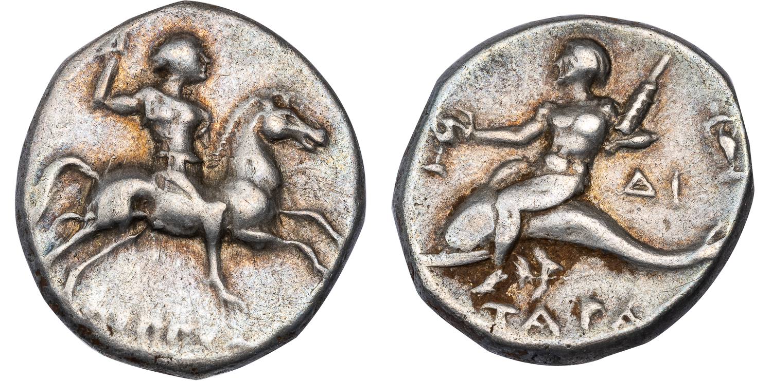 TARENTUM SILVER DIDRACHM - ISSUE OF MAGISTRATE HIPPODA EX SALTON COLLECTION - CHOICE VF NGC GRADED GREEK COIN (Inv. 18494)