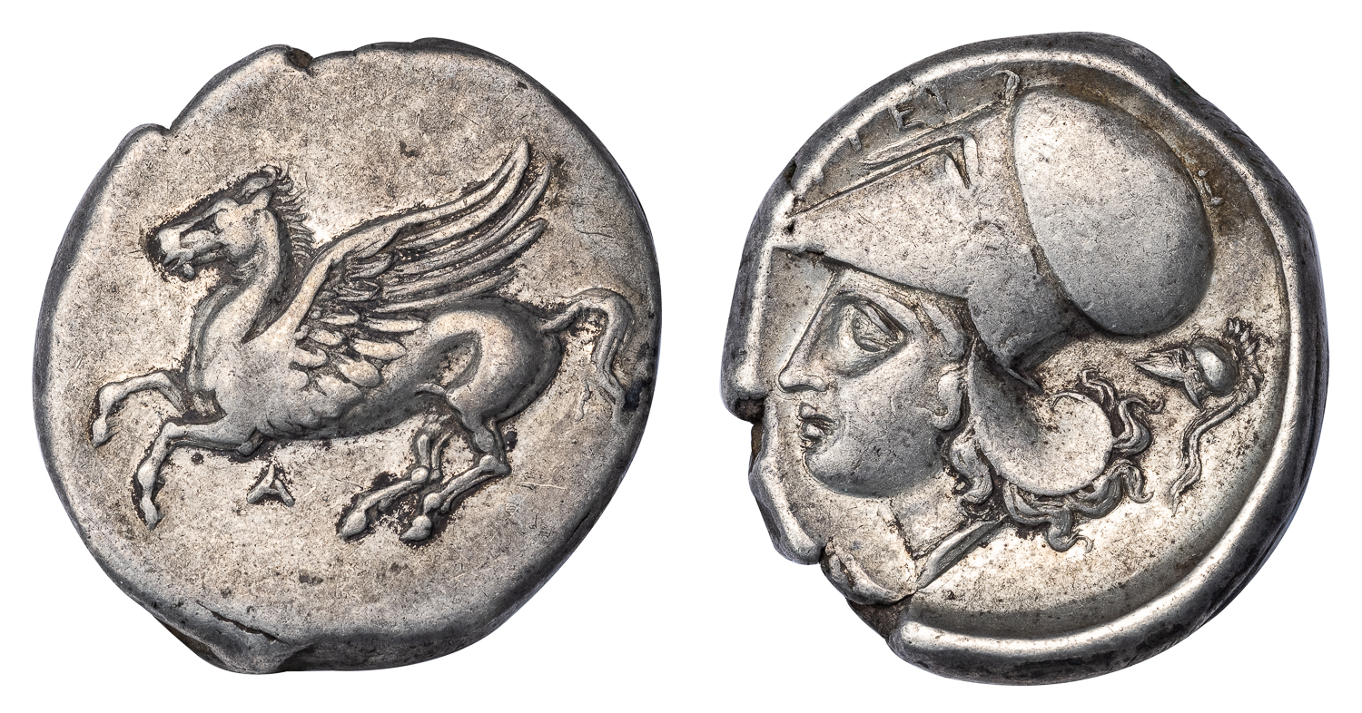 ARGOS AMPHILOCHICHUM SILVER STATER - PEGASUS ISSUE WITH CORINTHIAN HELMET SYMBOL EX SALTON COLLECTION - CHOICE VF NGC GRADED GREEK ACARNANIA COIN (Inv. 18515)