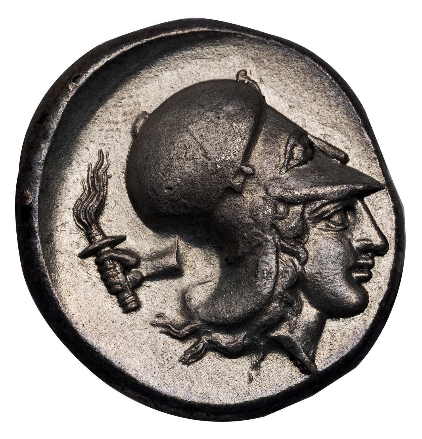 CORINTH SILVER STATER - EXTREMELY RARE VARIETY WITH HAND HOLDING TORCH - CHOICE XF NGC GRADED GREEK COIN (Inv. 19102) - Image 3