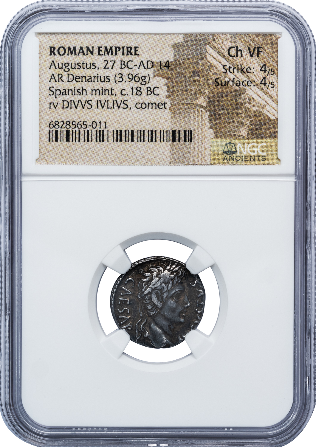 AUGUSTUS SILVER DENARIUS - ISSUE WITH THE GREAT COMET OF 44 BC - CHOICE VF NGC GRADED ROMAN IMPERIAL COIN OF THE 12 CAESARS (Inv. 19111) - Image 4