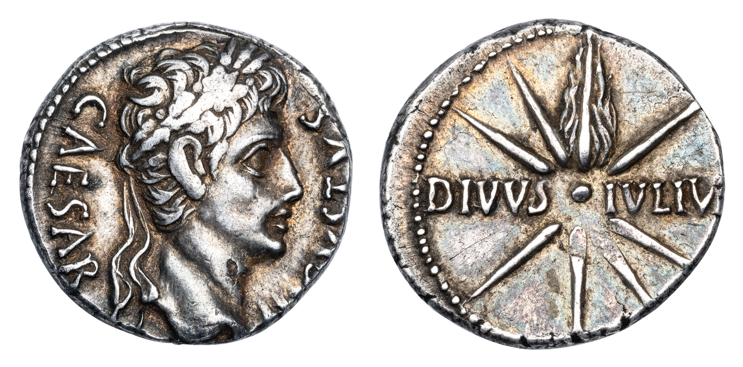 AUGUSTUS SILVER DENARIUS - ISSUE WITH THE GREAT COMET OF 44 BC - CHOICE VF NGC GRADED ROMAN IMPERIAL COIN OF THE 12 CAESARS (Inv. 19111)