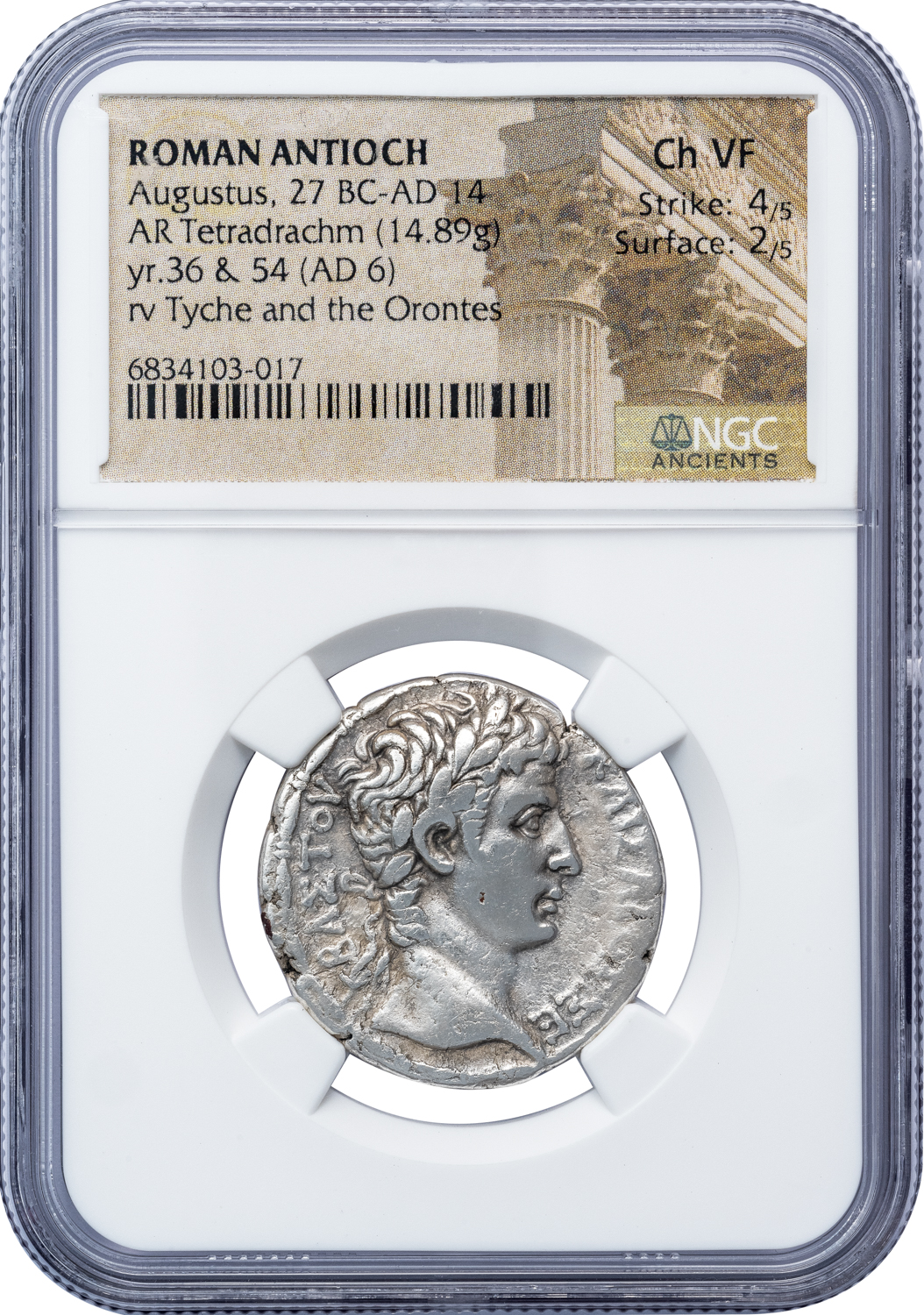 AUGUSTUS SILVER TETRADRACHM - CHRIST LIFETIME ANTIOCH ISSUE OF YEAR 36 (AD 6) - CHOICE VF NGC GRADED ROMAN PROVINCIAL COIN OF THE 12 CAESARS (Inv. 19306) - Image 4