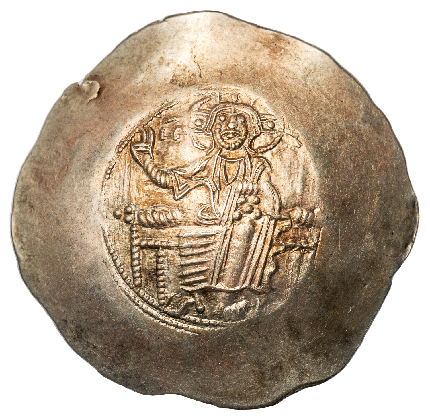 MANUEL I ELECTRUM TRACHY - ISSUE WITH CHRIST AND VIRGIN WITH EMPEROR - CHOICE AU NGC GRADED BYZANTINE COIN (Inv. 19375) - Image 2