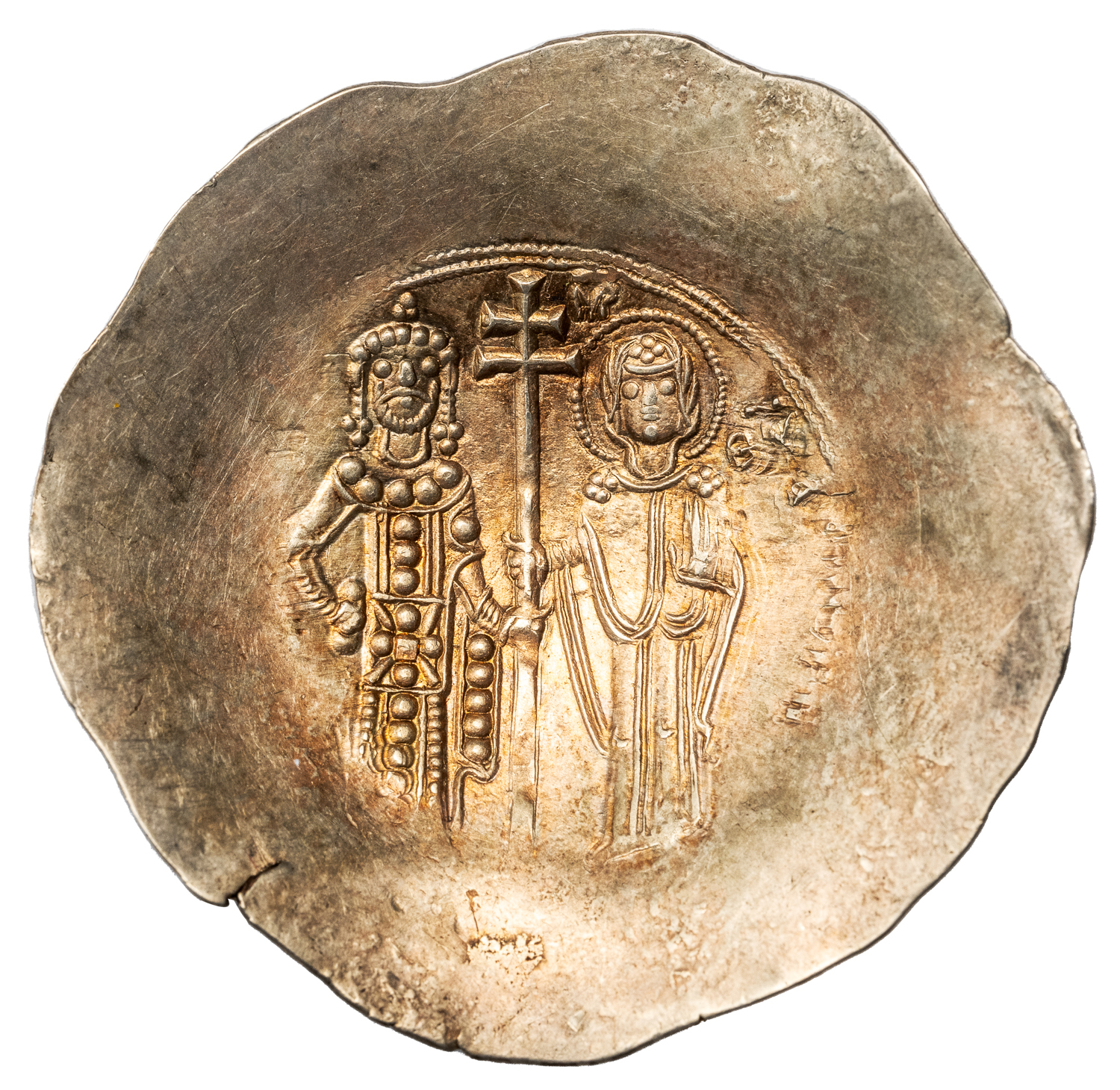 MANUEL I ELECTRUM TRACHY - ISSUE WITH CHRIST AND VIRGIN WITH EMPEROR - CHOICE AU NGC GRADED BYZANTINE COIN (Inv. 19375) - Image 3