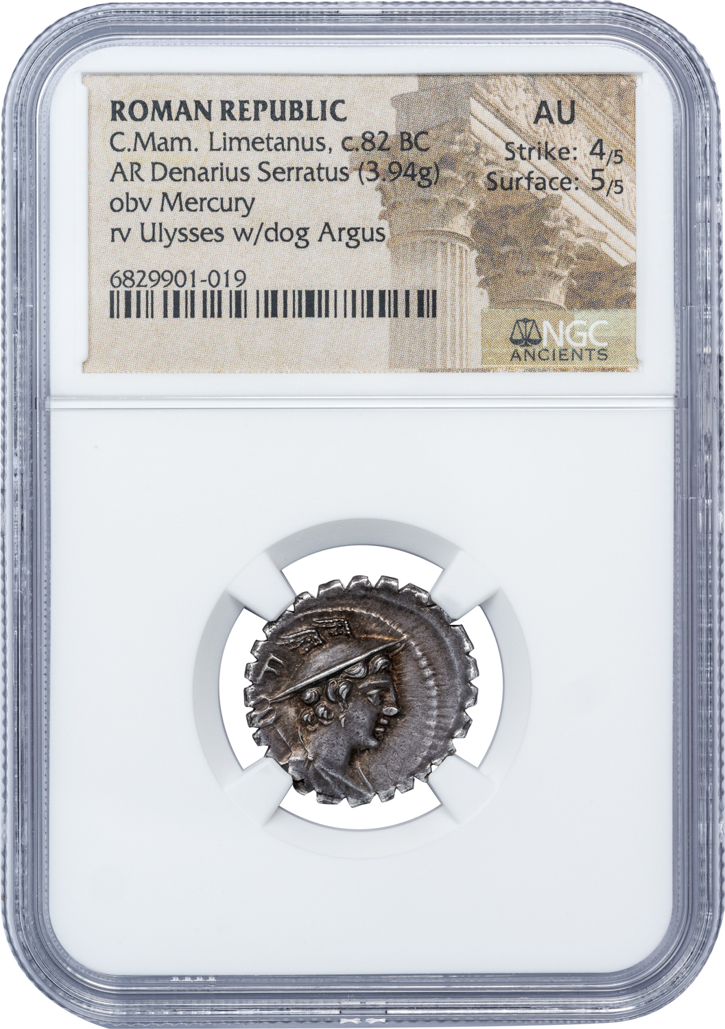 C MAMILIUS LIMETANUS SILVER DENARIUS - ODYSSEUS & ARGOS ISSUE EX BOB GUYNN COLLECTION - AU ROMAN REPUBLIC COIN (Inv. 19381) - Image 4