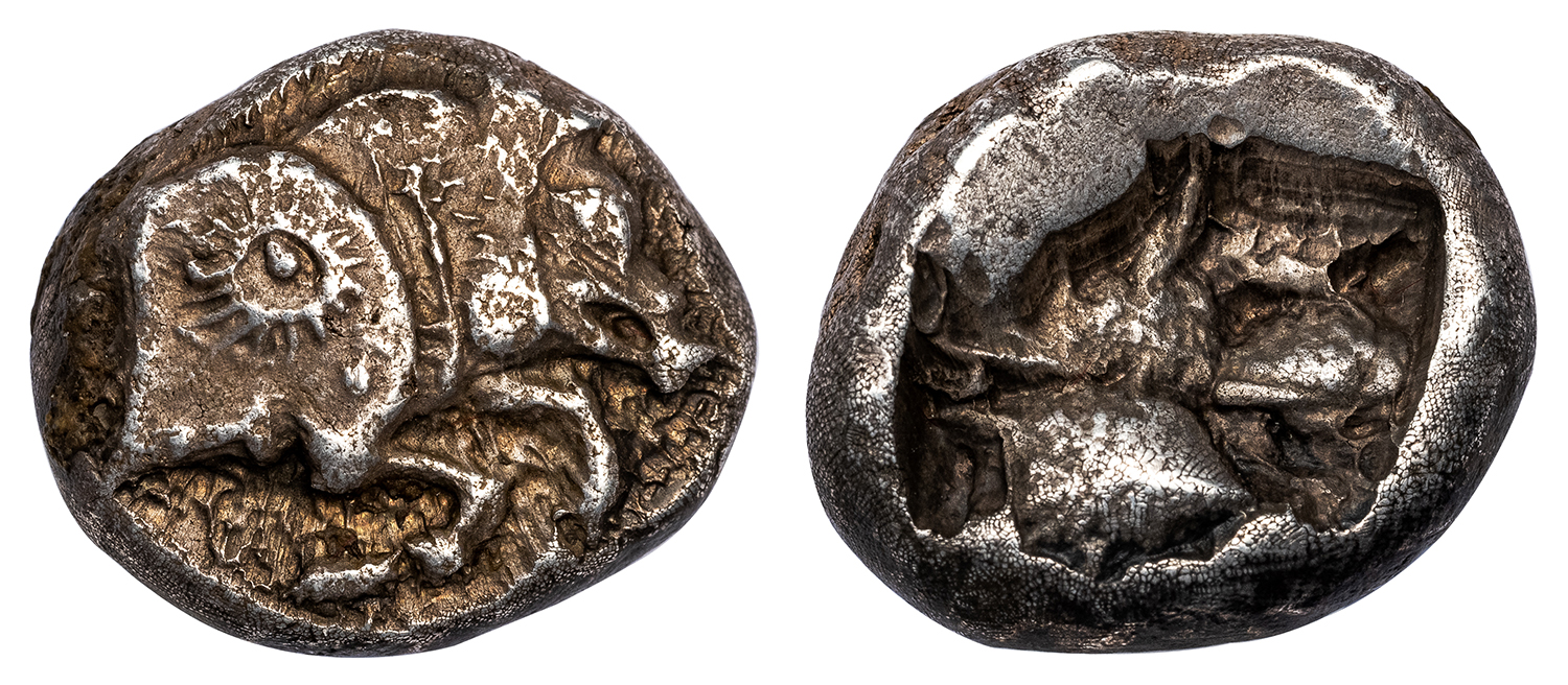 UNCERTAIN LYCIAN DYNAST SILVER STATER - EARLY BOAR PROTOME STATER PUBLISHED IN MUESELER'S LYKISCHE MUENZEN - XF NGC GRADED GREEK LYCIAN COIN (Inv. 19566)