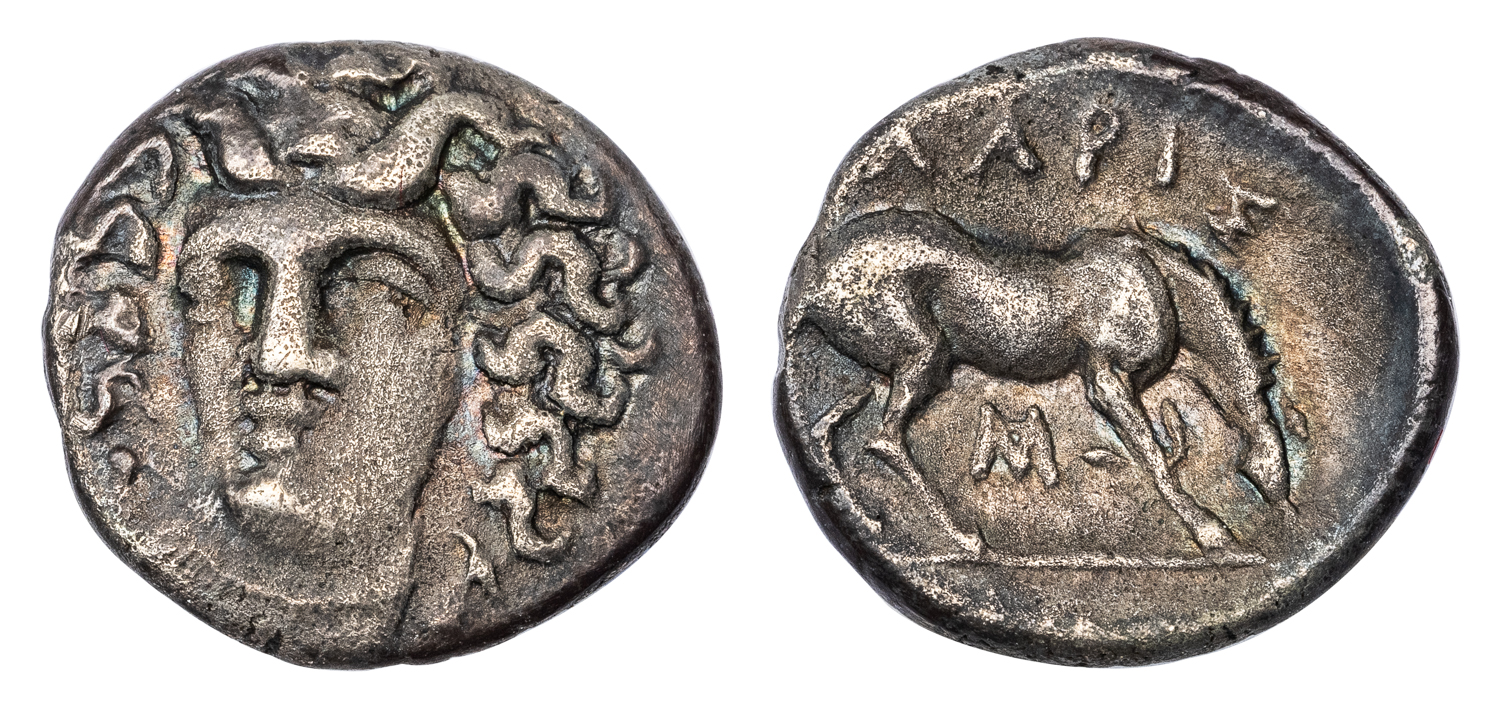 LARISSA SILVER HEMIDRACHM - SCARCE LATER ISSUE ON AEGINETIC STANDARD - VF GREEK THESSALY COIN (Inv. 19884)
