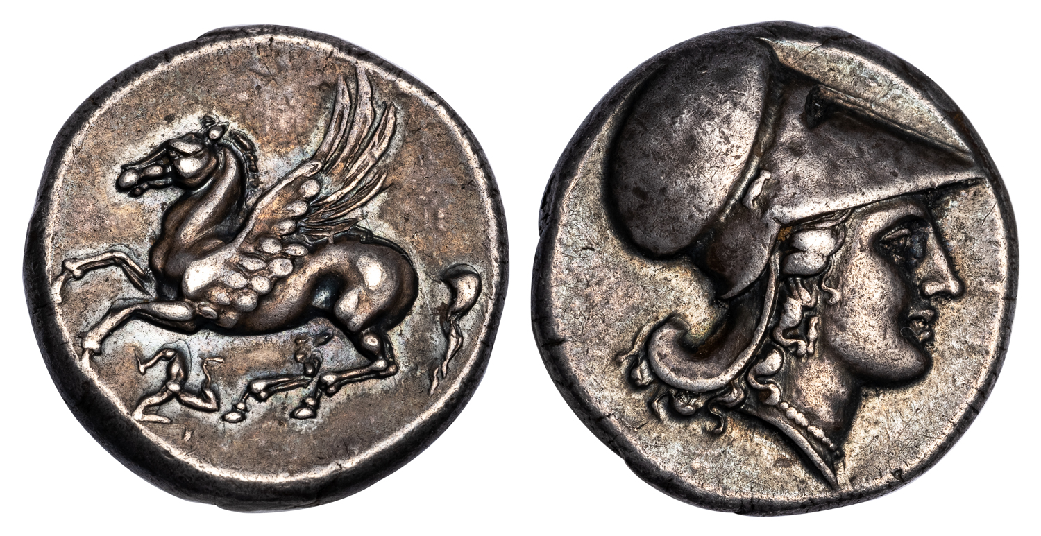 SYRACUSE AGATHOCLES SILVER STATER - PEGASUS AND ATHENA ISSUE EX 1989 NFA SALE - CHOICE VF STAR 5-5 5-5 FINE STYLE NGC GRADED GREEK SICILY COIN (Inv. 19916)