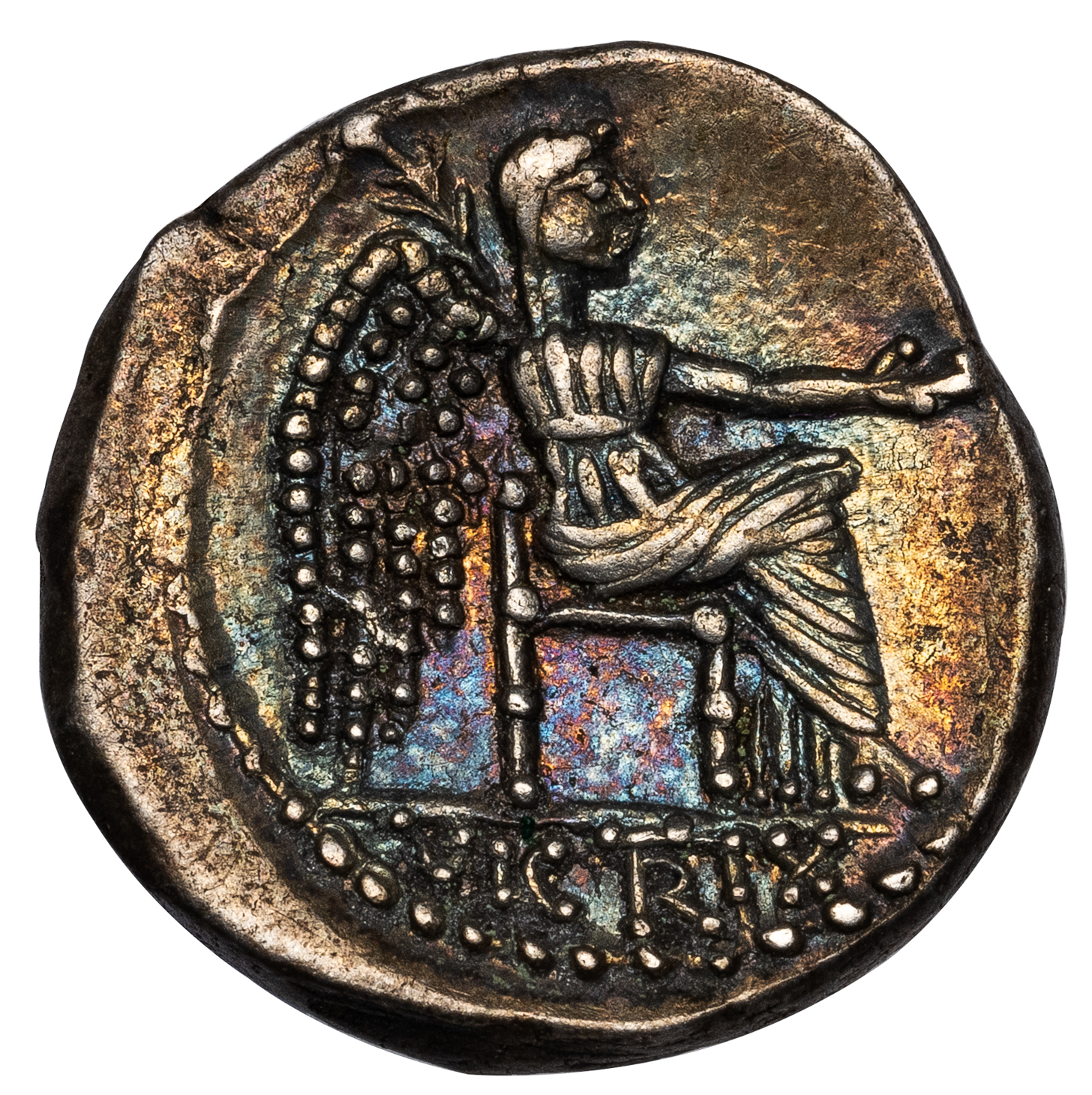 M PORCIUS CATO SILVER QUINARIUS - IRIDESCENT MARVEL EX 1930s HUBEL COLLECTION - XF NGC GRADED ROMAN REPUBLICAN COIN (Inv. 19918) - Image 3