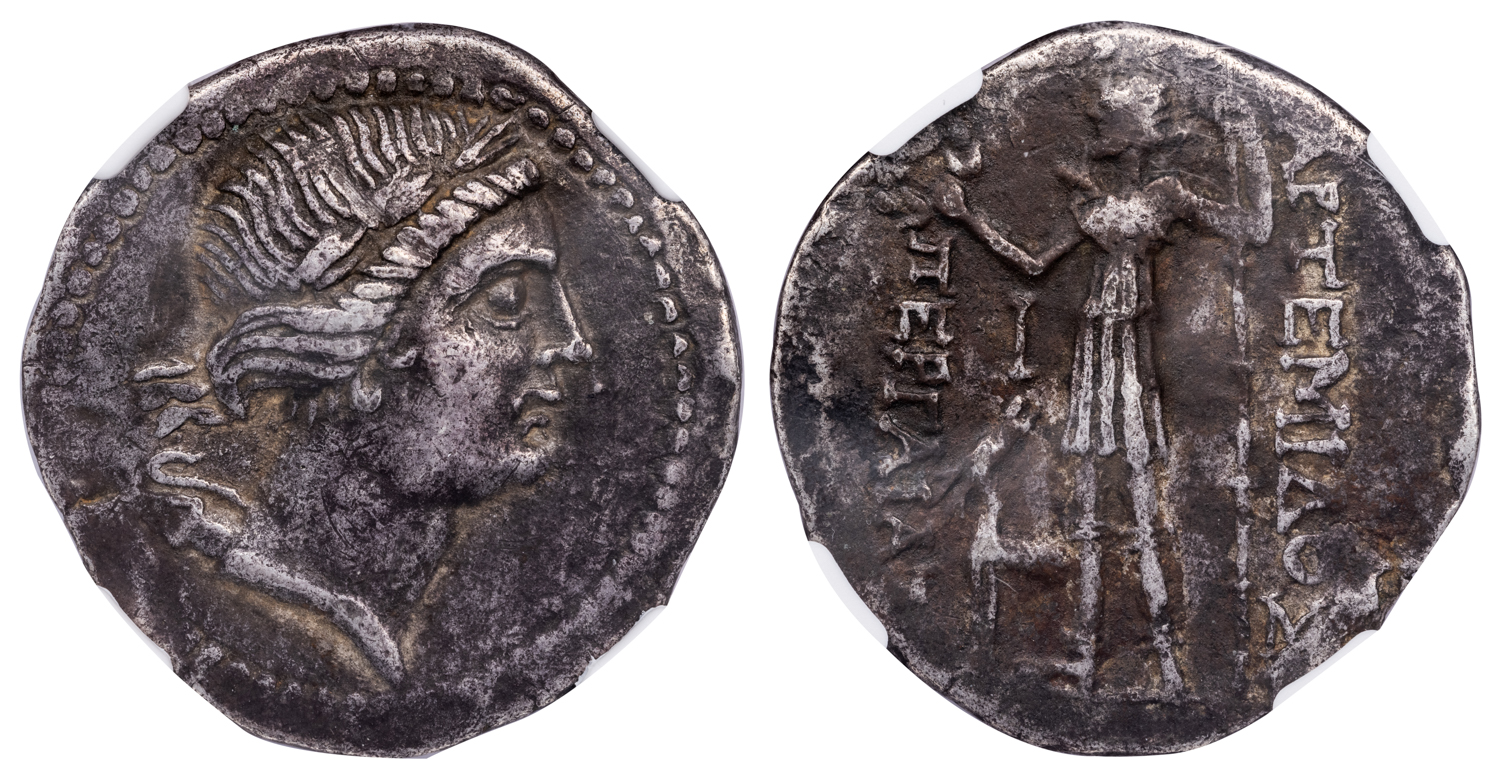 PERGE SILVER TETRADRACHM - ARTEMIS ISSUE WITH I CONTROL - CHOICE VF NGC GRADED GREEK PAMPHYLIA COIN (Inv. 19949)