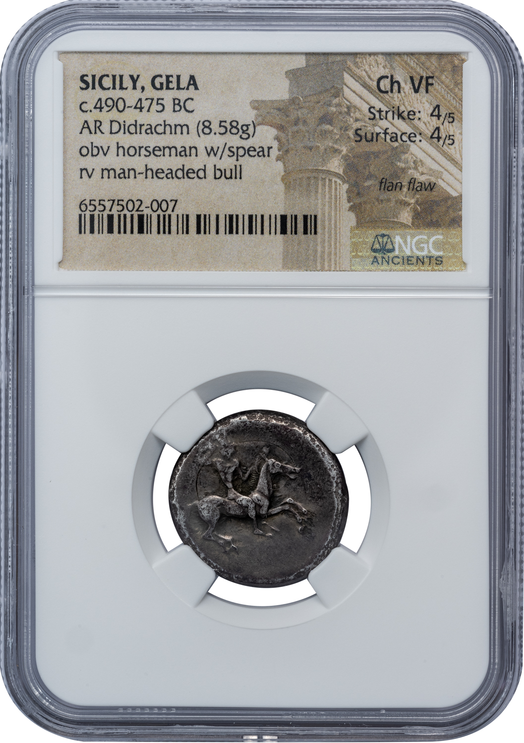 GELA SILVER DIDRACHM - EARLY 5th CENTURY ISSUE EX FLEISCHMANN COLLECTION - CHOICE VF NGC GRADED GREEK SICILY COIN (Inv. 20022) - Image 4