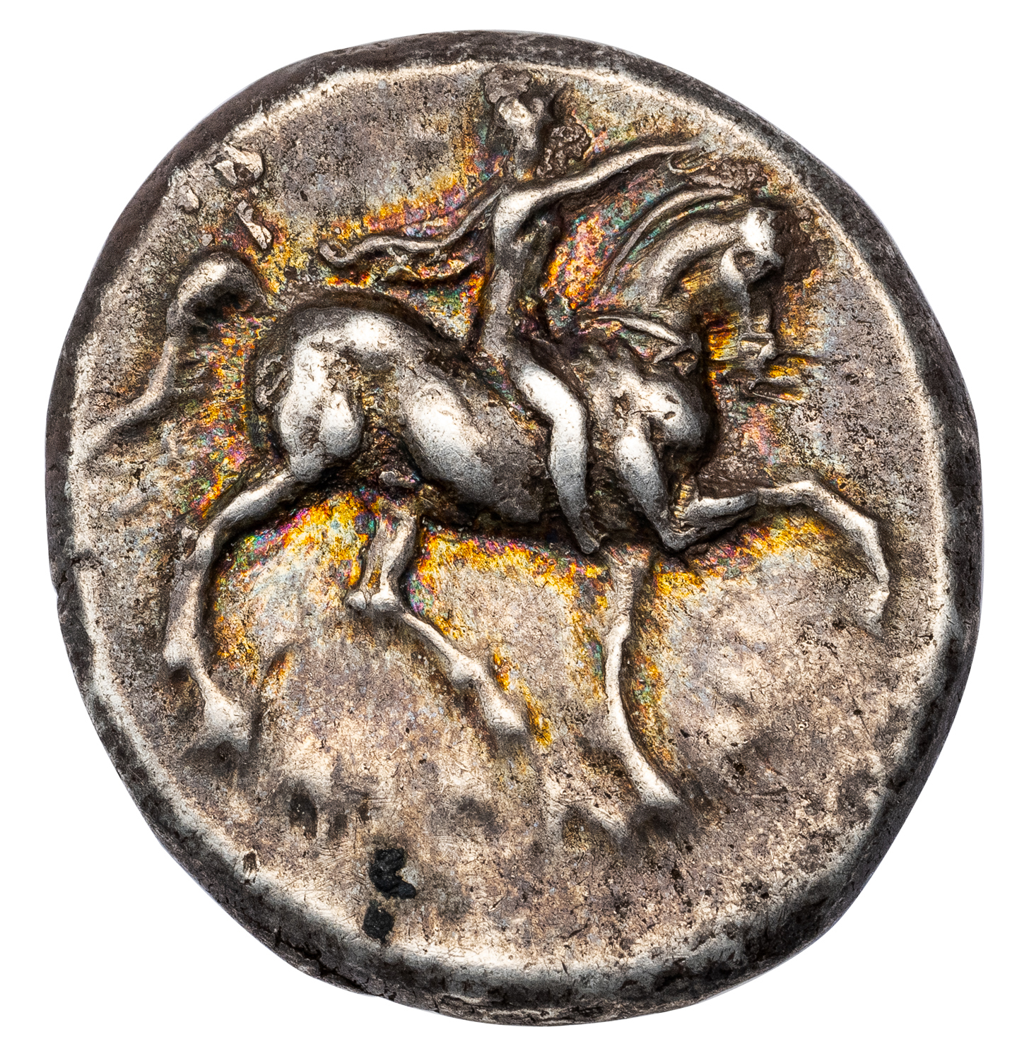 TARENTUM SILVER DIDRACHM - EX THEODOR PROWE COLLECTION AND SOLD BY BRUDER EGGER IN 1914 - XF NGC GRADED GREEK CALABRIA COIN (INV. 20058) - Image 2