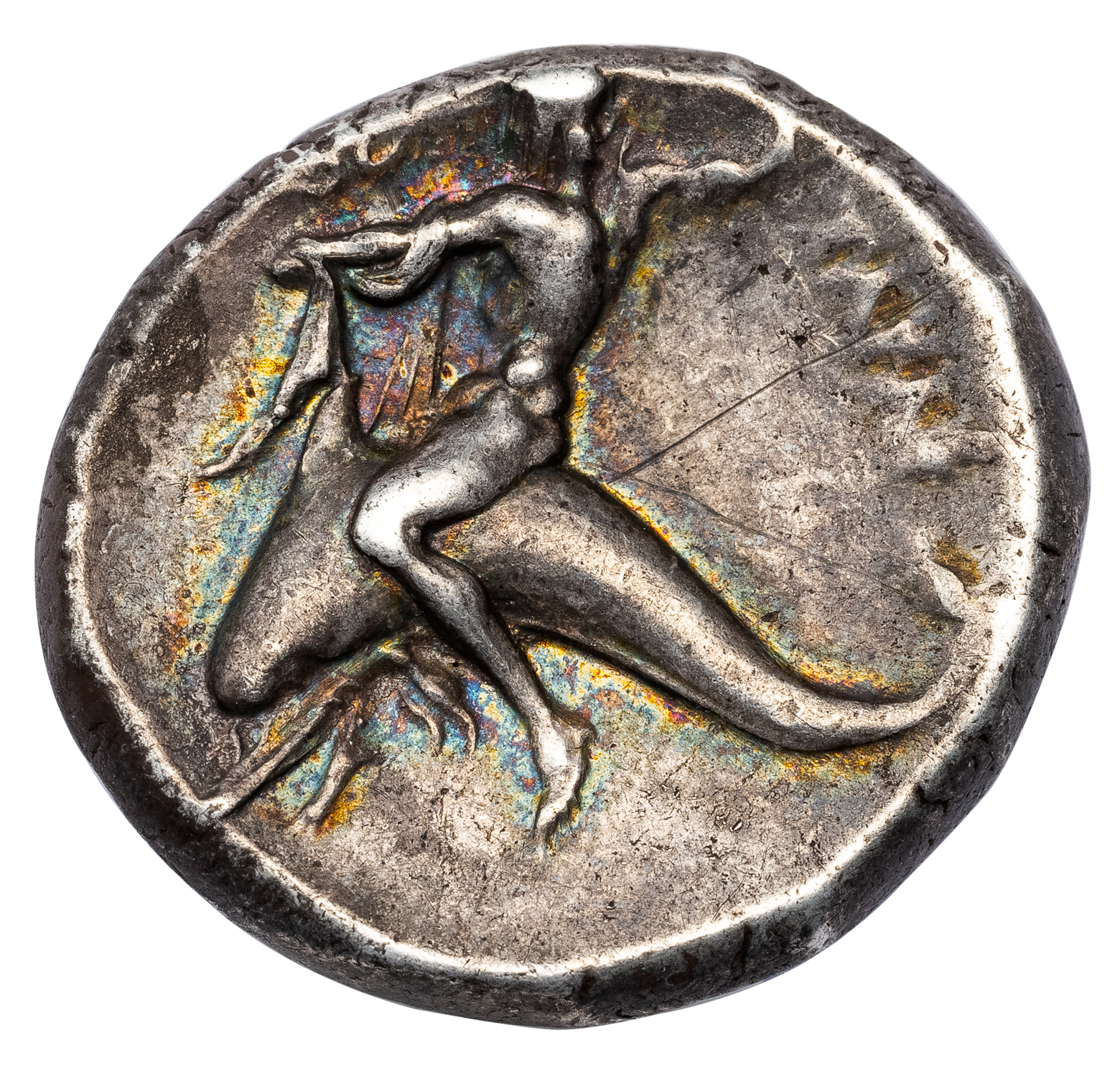 TARENTUM SILVER DIDRACHM - EX THEODOR PROWE COLLECTION AND SOLD BY BRUDER EGGER IN 1914 - XF NGC GRADED GREEK CALABRIA COIN (INV. 20058) - Image 3